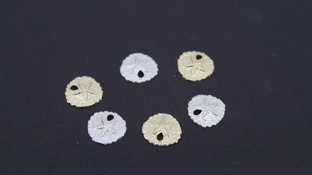 14 K Gold Filled Sand Dollar Charms, 9mm Small Beach Necklace #816, 925 Sterling Silver Ocean Dangle