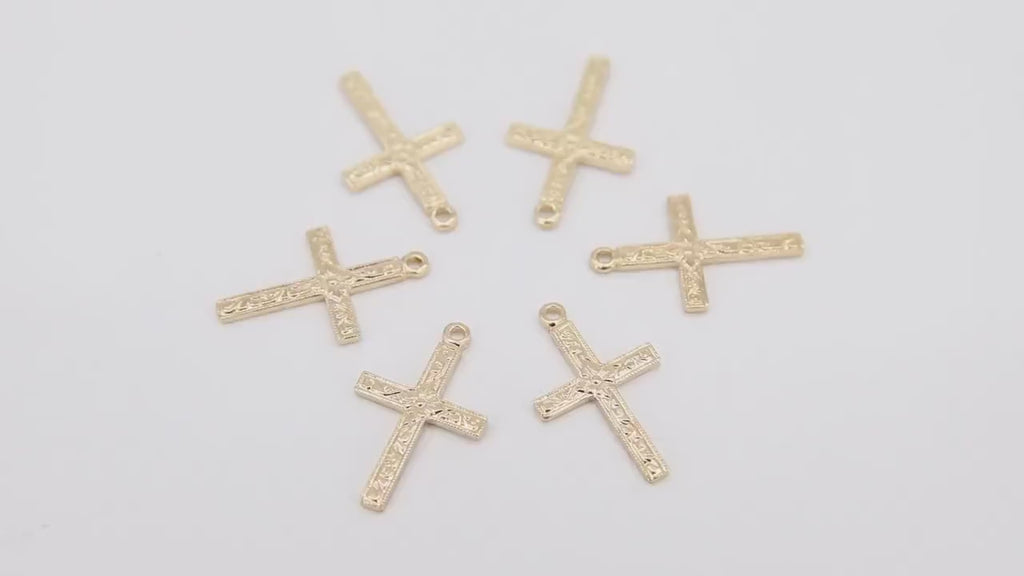 14 K Gold Filled Cross Charms, 16 mm Gold Filigree Textured Crosses, Pattern Textured 14 20 Religious Jewelry