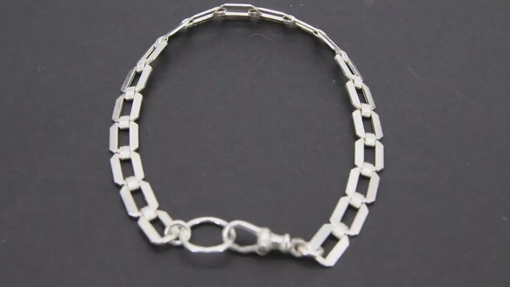 925 Sterling Silver Scroll Bar Bracelet, Rectangle Swivel Fob Designer Bracelet #2626, Dainty Infinity Bracelet
