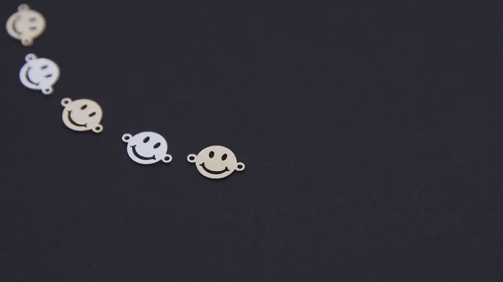 14 K Gold Filled Smiley Face Connectors, 7 mm 925 Sterling Silver Happy Face Links #3093, Two Hole Links