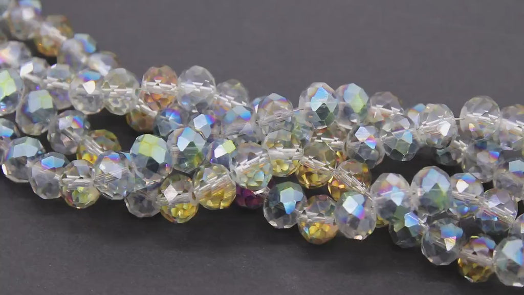 Electroplated Clear Glass Beads, Rondelle Faceted AB Glass Beads BS #265, 8 x 10 mm