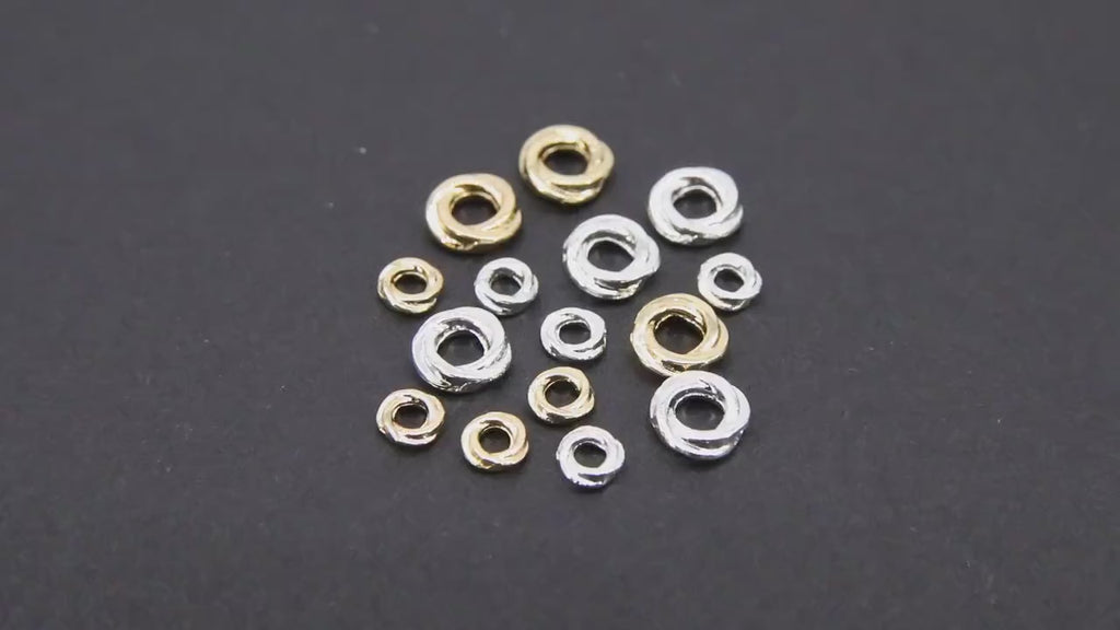 Gold Twist Spacer Beads, 4 mm Or 6 mm Round Silver Knot Rings #3490, Fancy Bumpy Bright Silver Metal Ring Twist