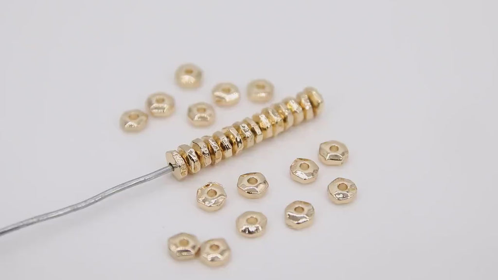 Gold Round 4 mm Nugget Beads, 20 Pc Round Rondelle Spacer Beads #3461, Nugget Shaped Heishi Bead