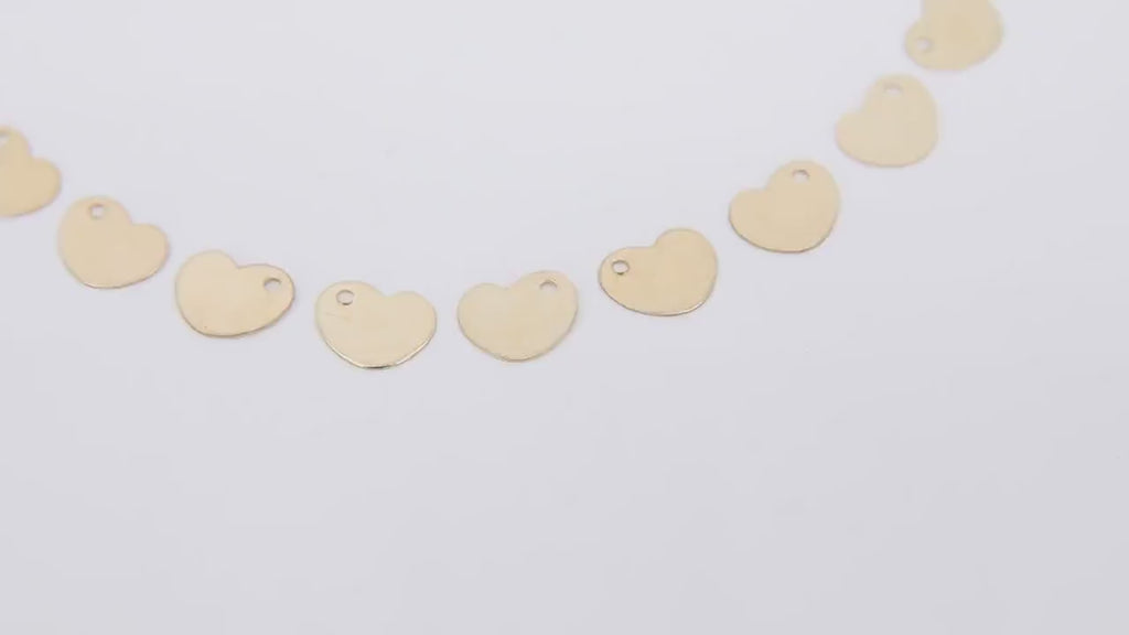 14 K Gold Filled Heart Charm, 8 mm Gold Shiny Flat Diagonal Heart, AG # 2272