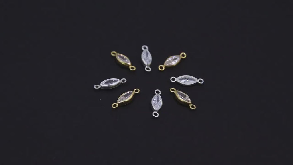 14 K Gold Filled Solitaire Oval CZ Connectors, Clear Cubic Zirconia Oval Connectors # 190, 3.5 x 11.3 mm 925 Sterling Silver Links