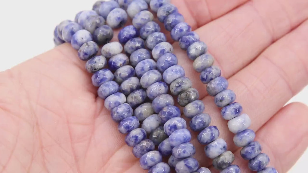 Faceted Blue Spotted Jasper Heishi Beads, White Spotted Thick Rondelle Beads BS #209, in sizes 8 x 6 mm 15.2 inch Strands
