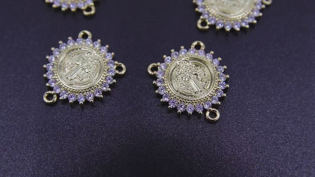 CZ Pave Mary Centers, Gold Cross Connectors #569, Jesus Charm Links