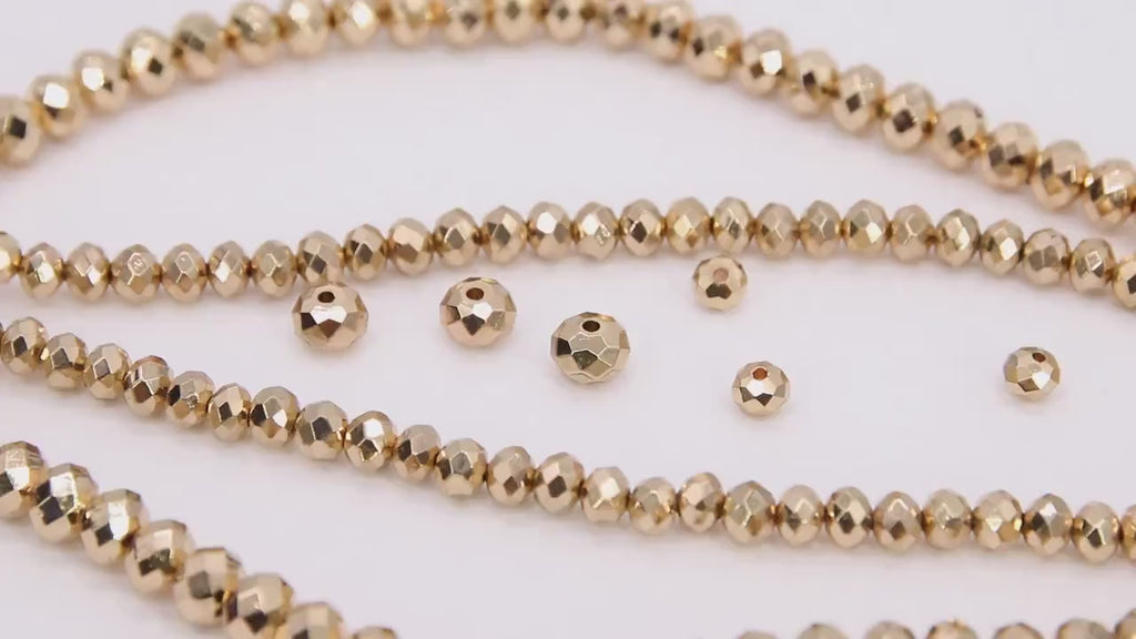 Gold Rondelle Crystal Beads, Faceted 14 K Gold Color Jewelry Beads BS# 124, sizes 4 x 6 mm or 6 x 8 mm