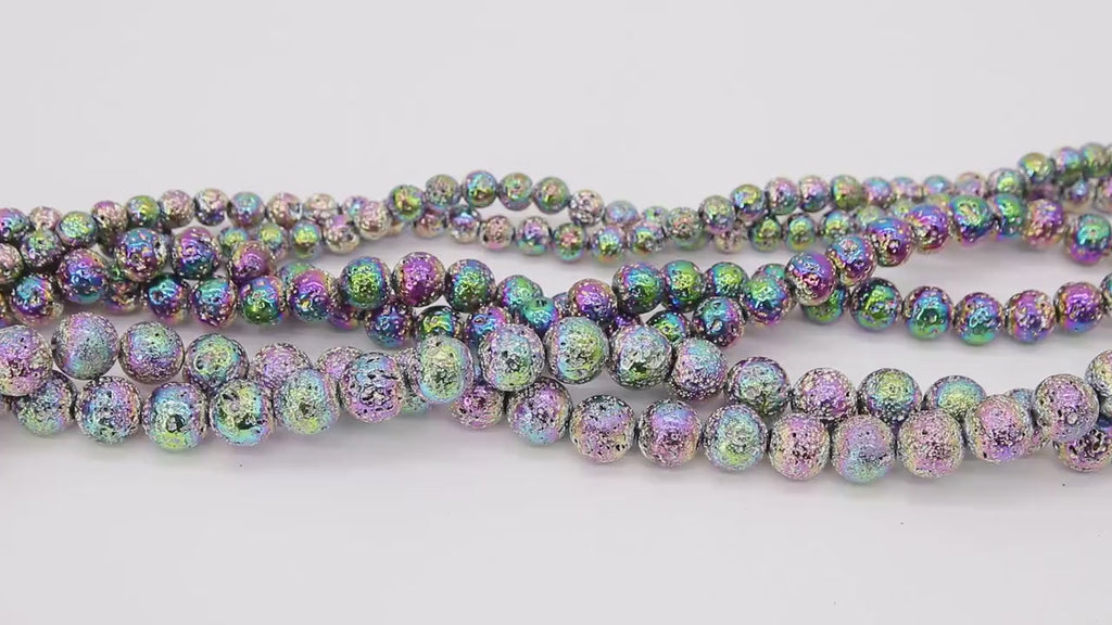 Multi Color Lava Rock Beads, Metallic Textured Plated Beads BS #48, Purple