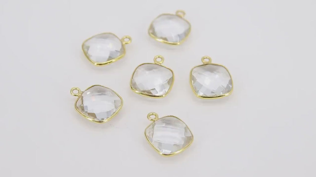 Clear Quartz Charms, 12 mm Gold Gemstone Charms #3002, Sterling Silver