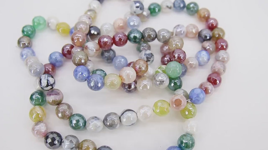 Electroplated Mixed Agate Beads, Green Pink Faceted Agate BS #5, White Beige Blue Beads