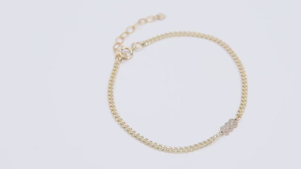 14 K Gold Filled Curb Chain Bracelet, Angel Number Adjustable Chain Link Bracelet, Stamped 14/20 Heart