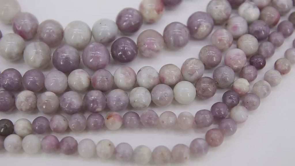 Natural Pink Tourmaline Beads Strands, Smooth Round Pink White Lavender Blended Beads BS #62, sizes in 6