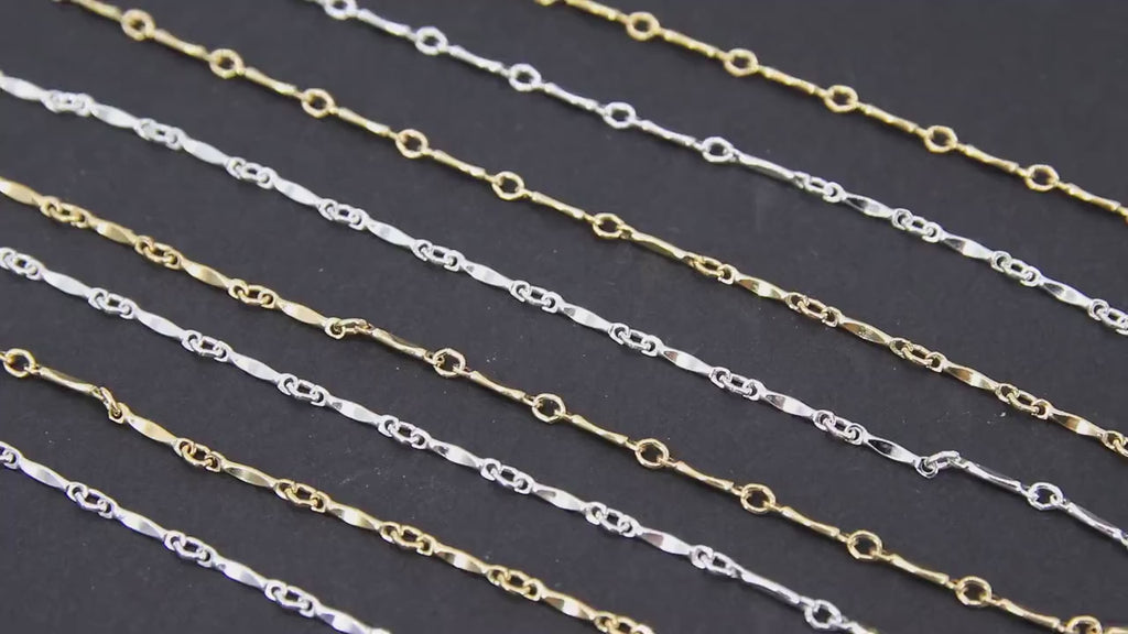 14 K Gold Filled Dapped Bar Jewelry Chains, 8.2 mm 925 Sterling Silver Bars CH #824, Unfinished Long Short Chain