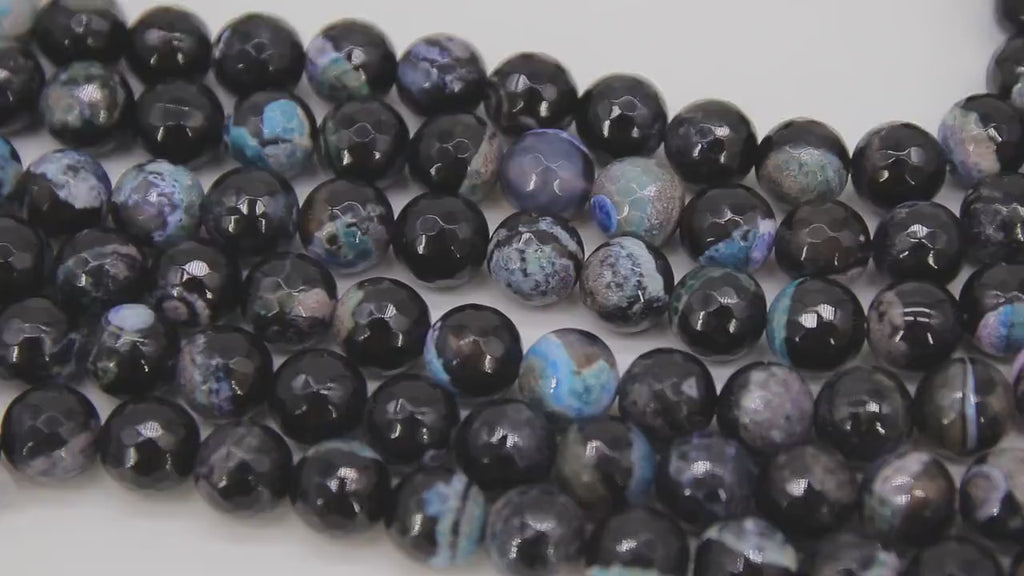 Natural Black and Blue Fire Agate Beads, Faceted Black and Blue Blended Beads BS #22, sizes in 10 mm 15 inch FULL Strands