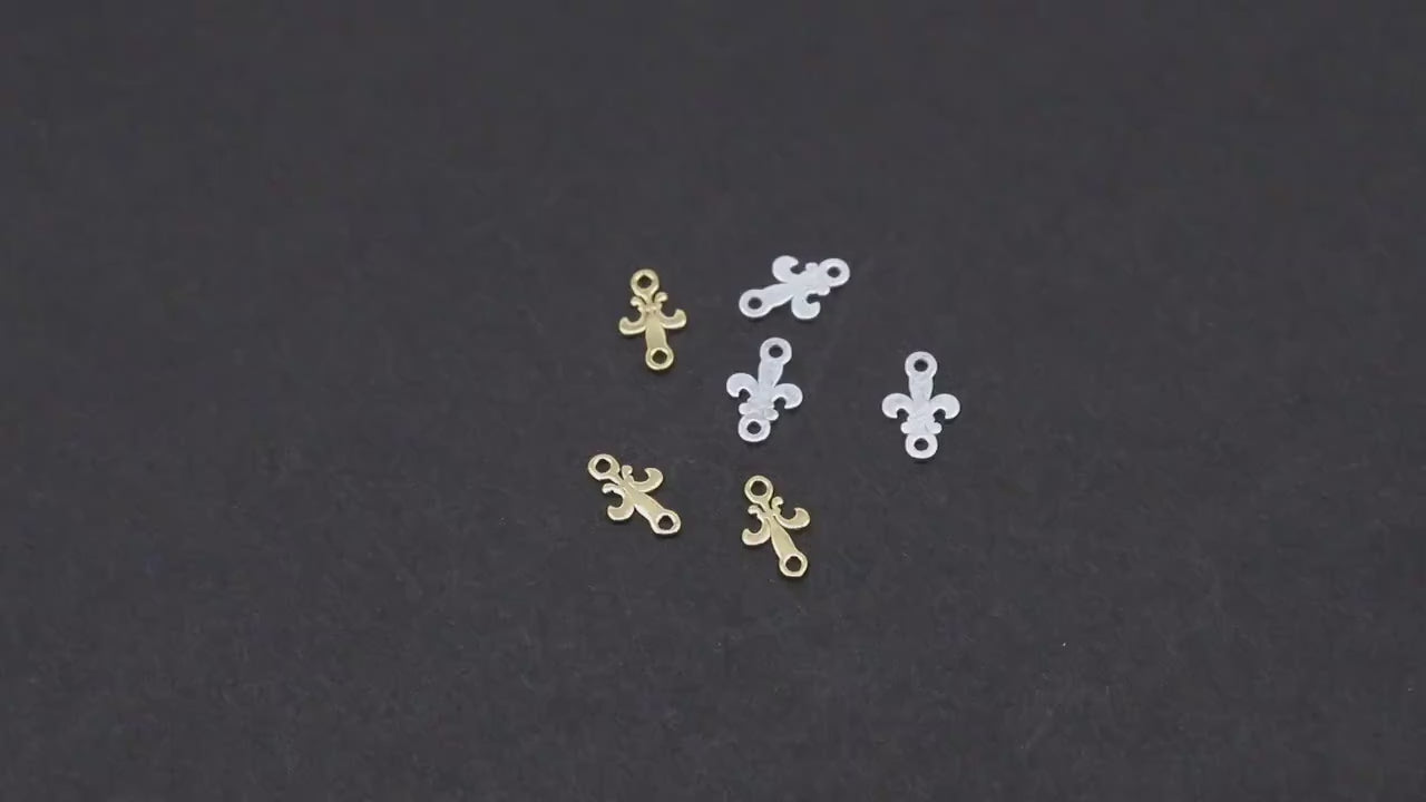 14 K Gold Filled Fleur De Leis Connectors, 925 Sterling Silver New Orleans Links # 3739, Small 4.7 x 7.5 mm Louisiana Mardi Gras Jewelry