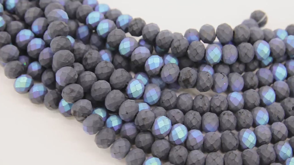 Blue Black Crystal Beads, Faceted Baby Blue Matte Crystal Rondelle Jewelry Beads BS #146, sizes 8 x 6 mm 17.3 inch Strands