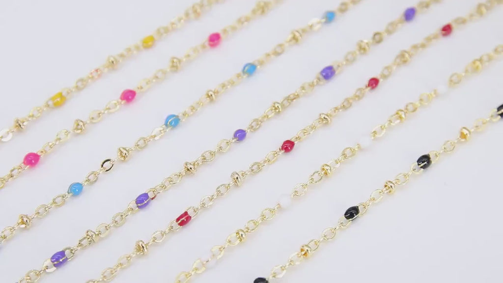 Enamel Beaded Satellite Chain, Gold Rondelle Beaded Minimalist Chain CH# 601, Red Pink Blue Purple Yellow Jewelry