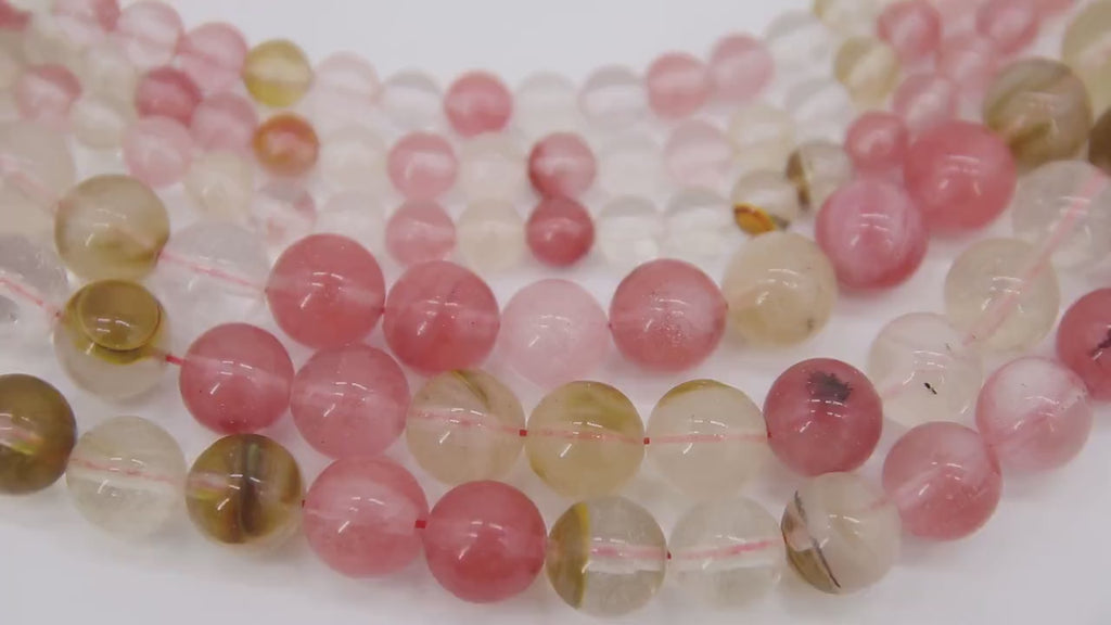 Watermelon Quartz Beads, Smooth Round Pink Beige White Beads BS #39, sizes in 6 mm 8 mm 15.75 inch Strands