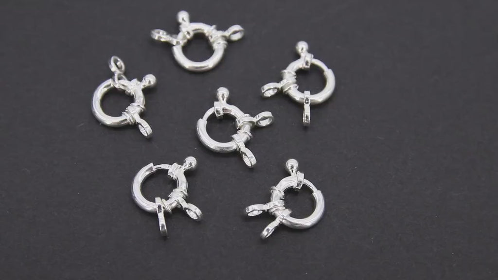 925 Sterling Silver Spring Ring Clasps, 10.8 mm Large Bolt Clasp # 640, 2 Strand Necklace Clasps