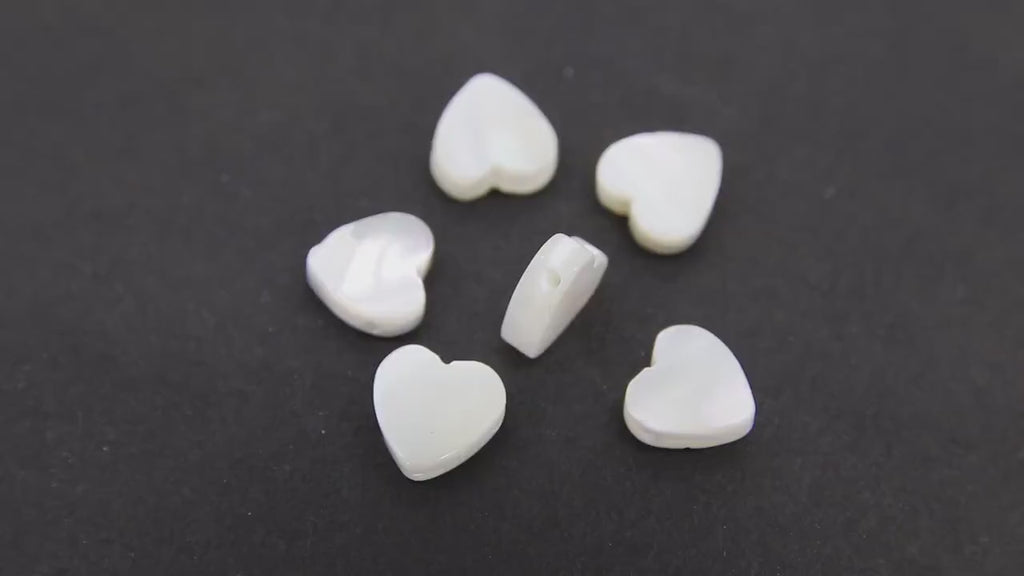 White Pearl Heart Beads, 5 Pc Shell Small Dainty Heart Bead # 506, Side to Side Holes