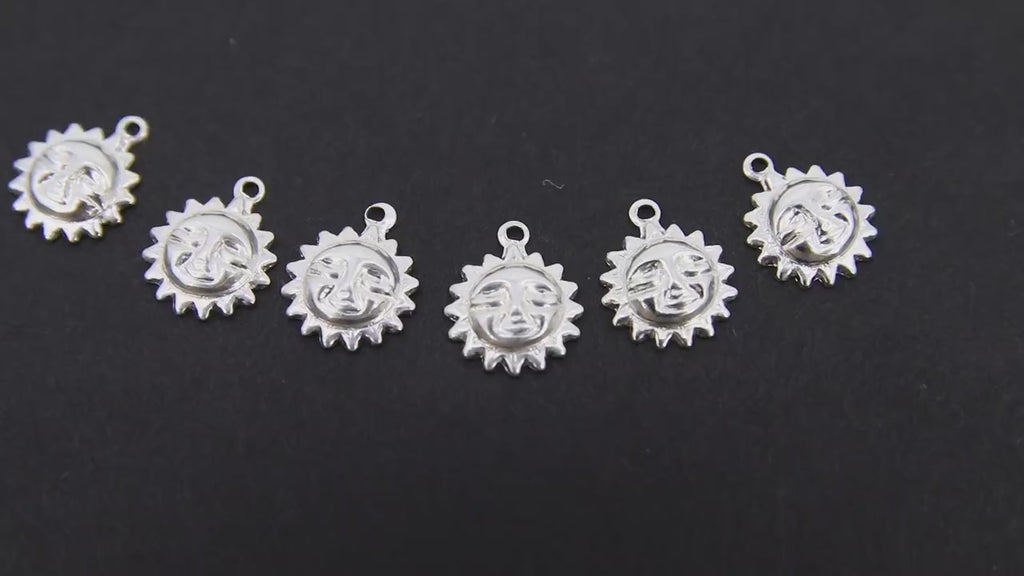 925 Sterling Silver Sun Charm, 14 K Gold Filled Sunshine Happy Face # 2264, Mini Charms Jewelry