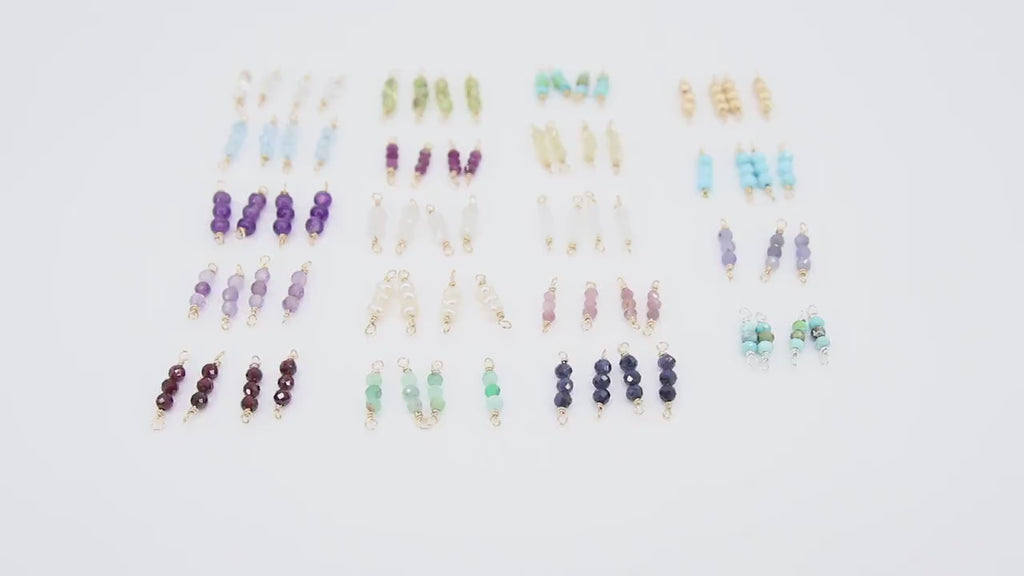 14 K Gold Wire Wrapped 3 Beads Connectors, Birthstone Beaded Gemstone Faceted Links #3598, Permanent Jewelry