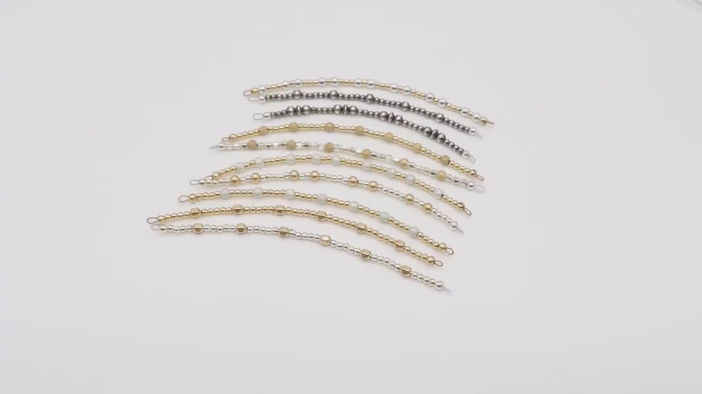 14 K Gold Filled Beaded Connectors, Long Bar 925 Silver Glitter or Matte #3618, Navajo Pearls Permanent Jewelry