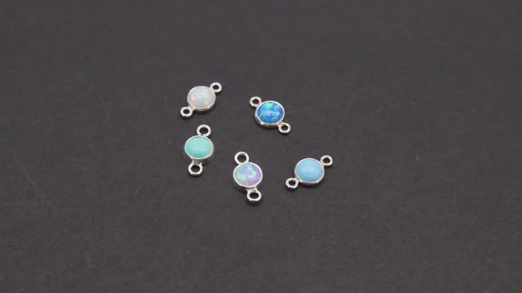 925 Sterling Silver Solitaire Connectors, 4 mm White Opal Links # 2338, Pink CZ Style Silver Blue Opal