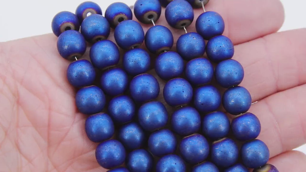 Royal Blue Round Hematite Beads, Smooth Polished Navy Color Non Magnetic Beads BS #214, sizes 10 mm 16 inch Strands