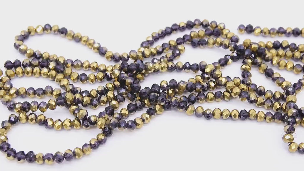 Purple and Gold Beads,  Plated Titanium Black and Gold Beads BS #21, 6 x 8 or 5 x 6 mm 15.3 inch Strands