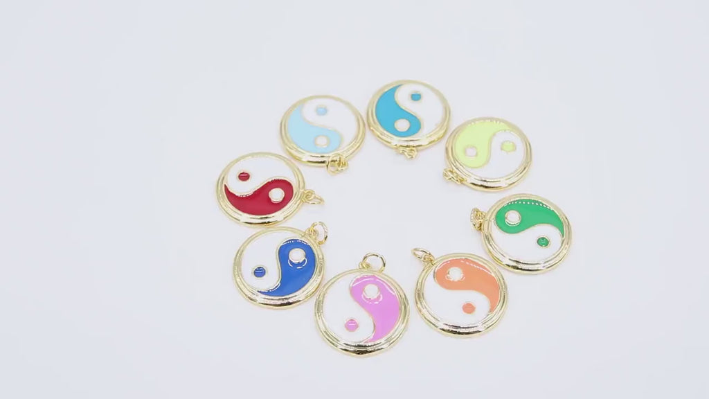 Round Disc Charms, Yin Yang Round Shape Enamel Charms #2702, Neon Colorful Charm for Bracelets or Necklace