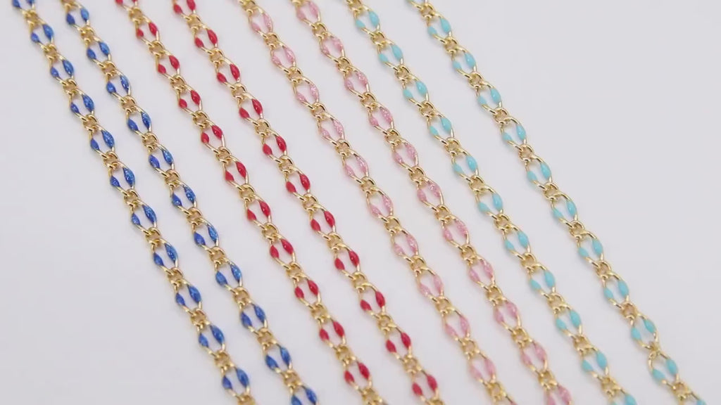 14 K Gold Filled Paperclip Enamel Chain, 5 mm Blue Red Figaro Chains CH# 786, Pink Blue White By The Foot