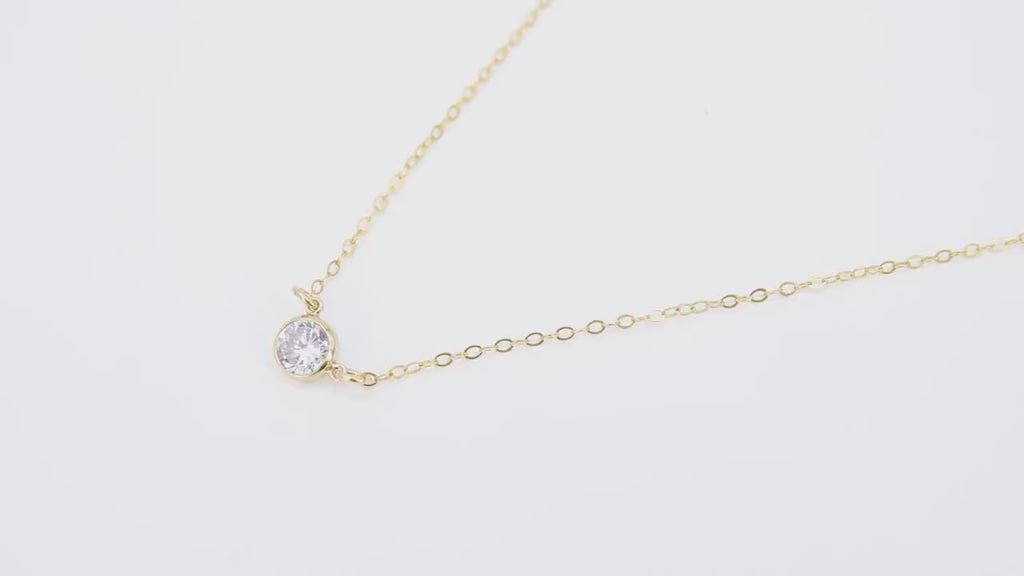 14 K Gold Filled CZ Chain Necklace, Gold Dainty Hammered Chain with Cubic Zirconia Charm Choker