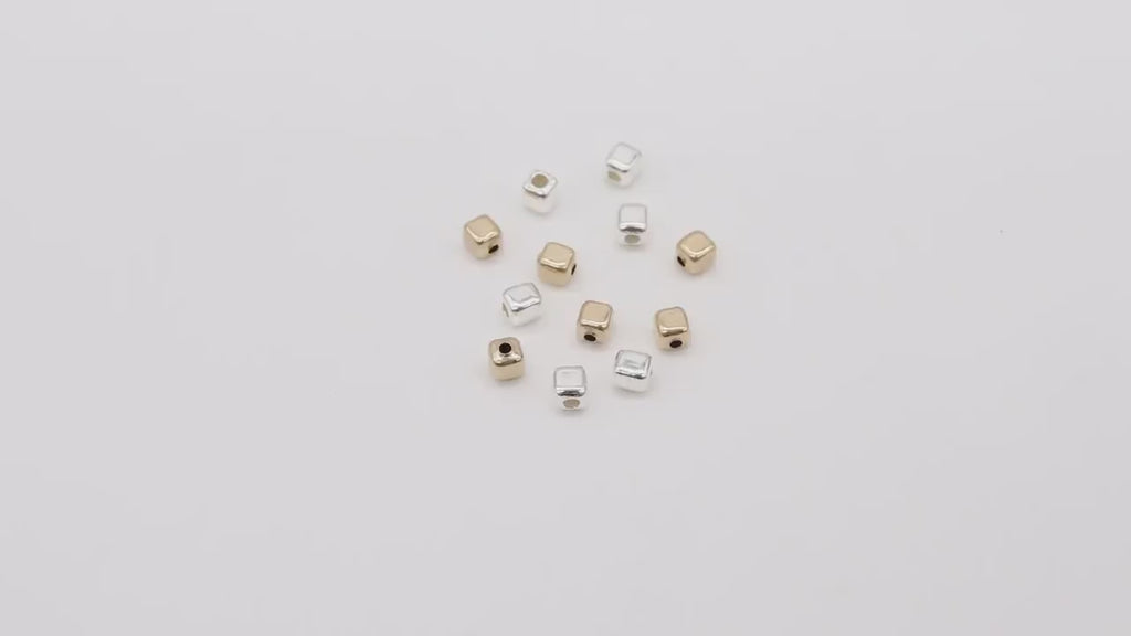 USA 14 K Gold Filled Square Beads, 925 Sterling Silver Cube Smooth Seamless Beads # 2279, High Quality 3 mm