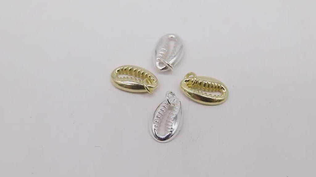 Tiny Cowrie Shell Charms, 12 mm Genuine Gold 925 Silver Seashell Connectors # 724, Nautical Beach Jewelry
