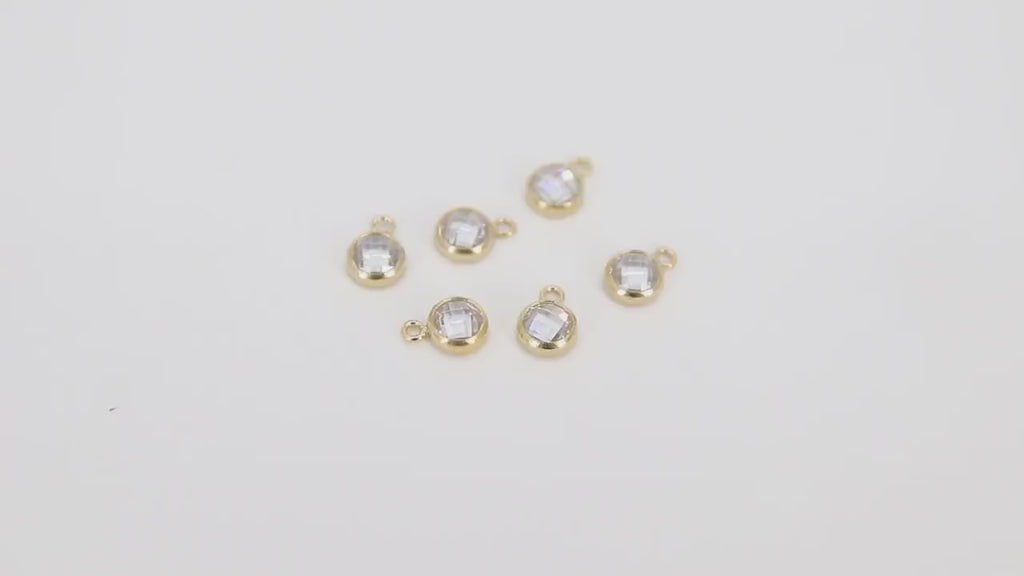 14 K Gold Filled CZ Clear Charm, 4 mm Flat Back Round Charms with Jump Rings # 2276, Birthday Permanent Jewelry