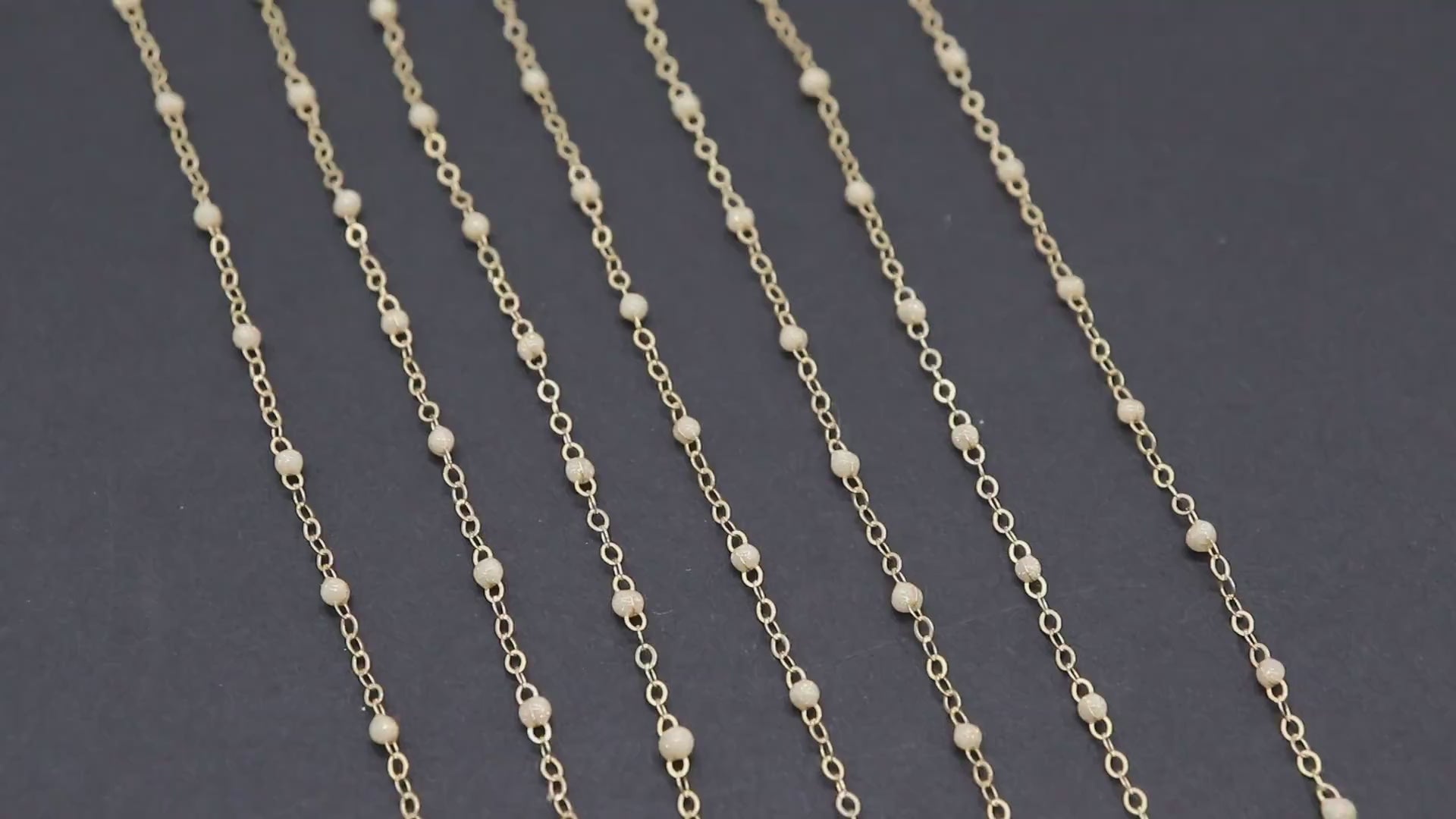 14 K Gold Filled Dainty Beaded Ivory Blush Satellite Chain, Beaded Jewelry CH# 918, By The Foot Cable Chain