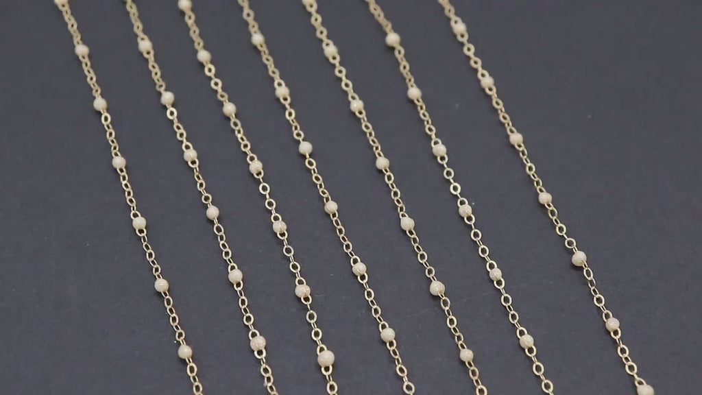 14 K Gold Filled Dainty Beaded Ivory Blush Satellite Chain, Beaded Jewelry CH# 918, By The Foot Cable Chain