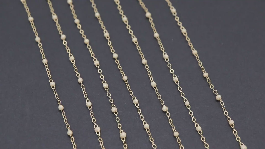 14 K Gold Filled Dainty Beaded Ivory Blush Satellite Chain, Beaded Jewelry CH# 918, By The Foot Cable Chain
