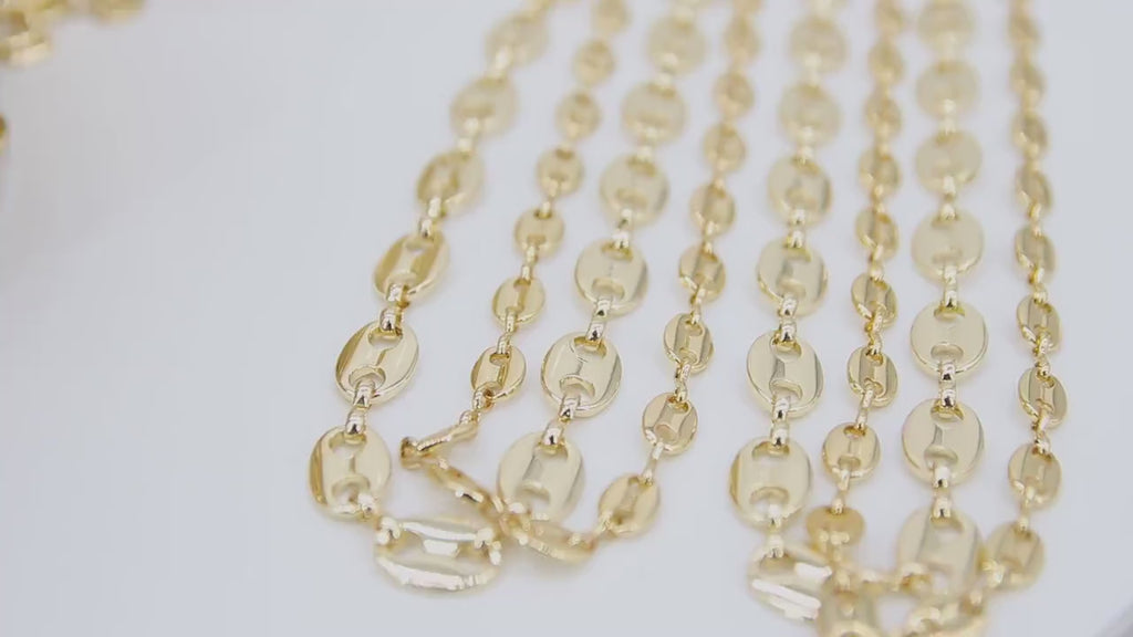 Pig Nose Chain, Unfinished Gold Flat Oval Sequin Chains CH #136, Large and Small Necklace Cable Chains