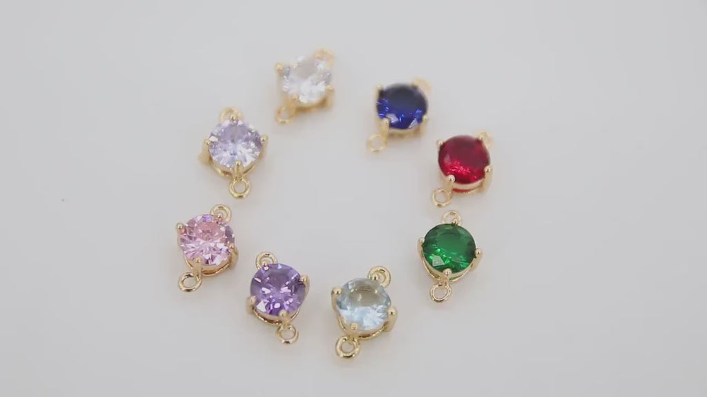 Gold Round CZ Connectors, Round Shape Colorful Crystal Links #676, Red Pink Blue Aqua Clear Purple