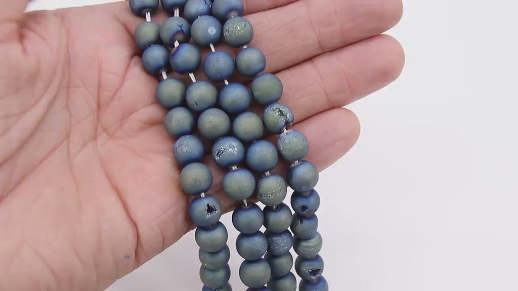 Natural Druzy Blue Beads, Mint Green Geode Druzy Rainbow Beads BS #150, sizes 6 mm 8 mm 10 mm 15.5 inch Strands