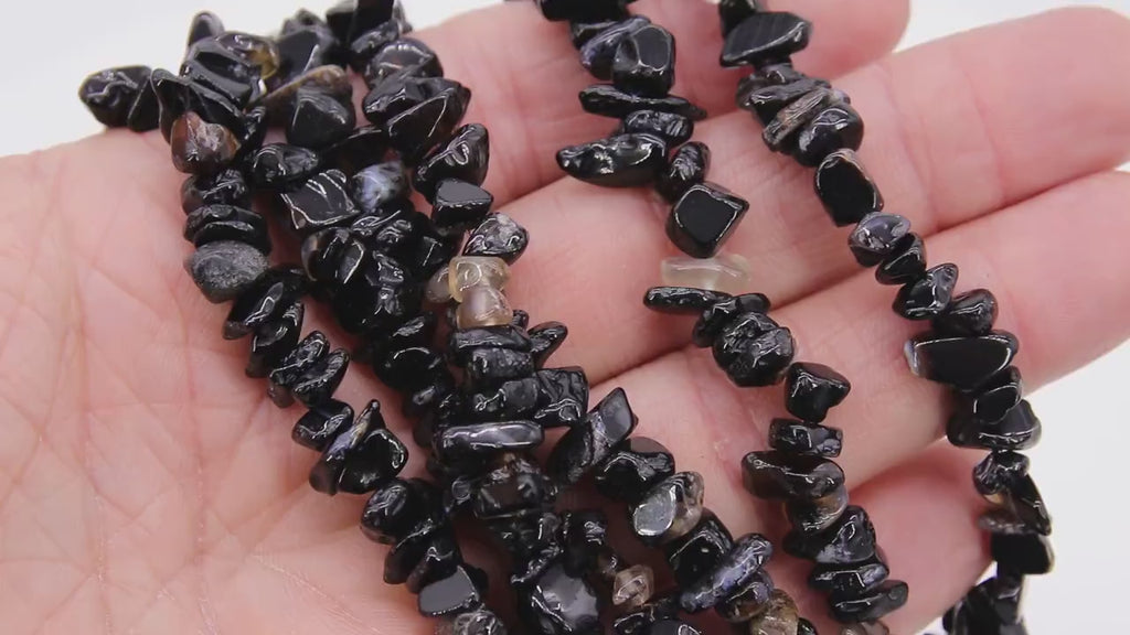 Natural Black Onyx Beads, Shiny Chips and Nugget Black Beads BS #148, sizes 5-8 mm