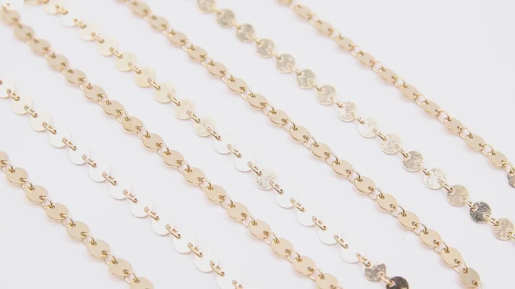14 K Gold Filled Disc Jewelry Chains, 14 20 Gold Round 4 mm Flat Coin Disc CH #735, Unfinished Long and Short Chain