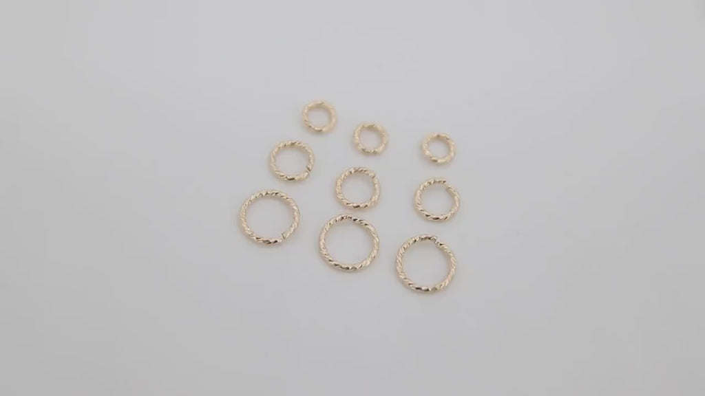 14 K Gold Filled Twist Jump Rings, Open Snap Close Sparkle Textured Rings #2108, 4.0 mm 5.0 mm 6 mm