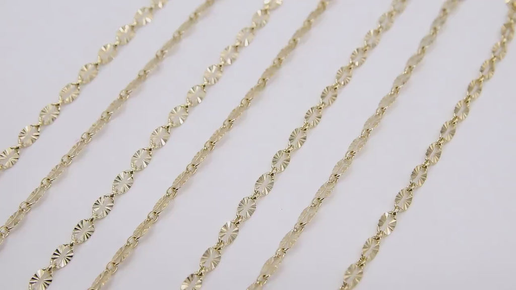 14 K Gold Filled Starburst Chains, 6.4 mm Oval Sequin Bar Chains CH #668, Unfinished Hammered Chain