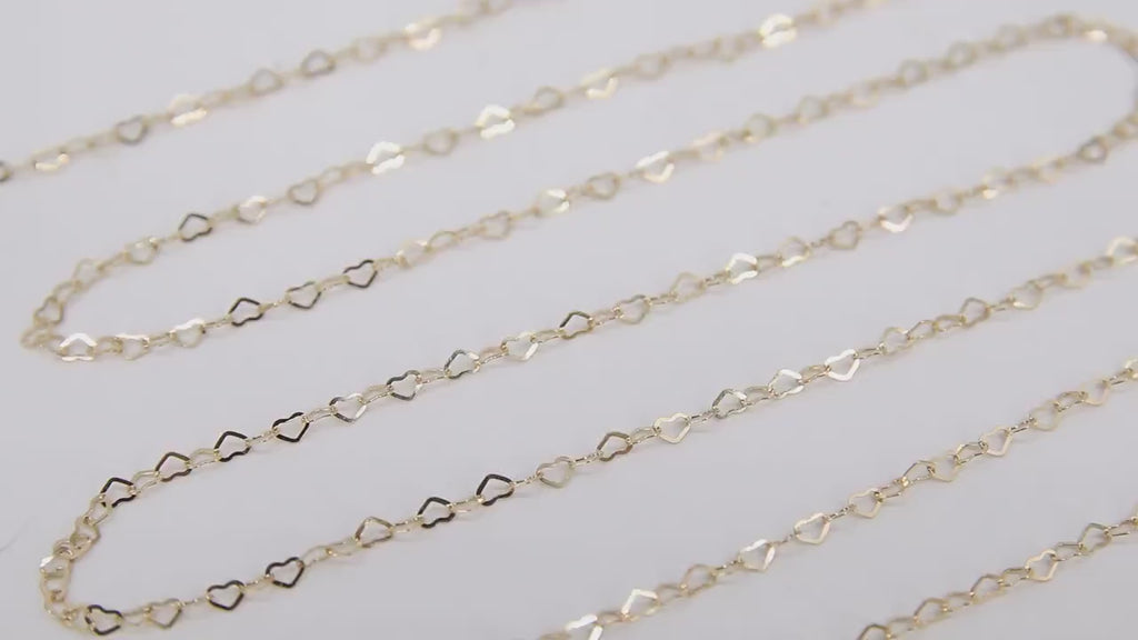 Gold Filled Heart Chains, 1.9 or 3.9 mm 12 K Gold Dainty Heart Shaped Chain CH# 718, 2.6 or 5 mm Unfinished Designer Chain