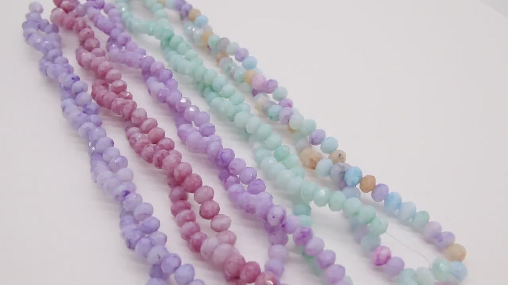 Multi Color Crystal Beads, 6 mm Faceted Spring Crystal Rondelle BS #255, Purple Aqua Jewelry Bead Strands