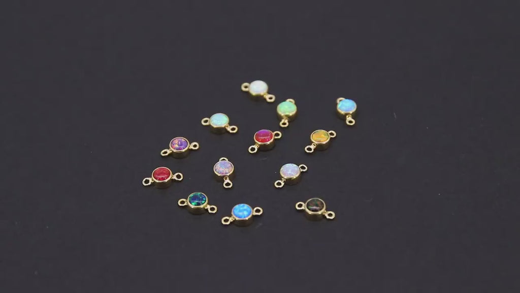 14 K Gold Filled Opal Solitaire Connectors, Top Quality CZ 4 mm White Bezel Links # 157, Permanent Jewelry Findings